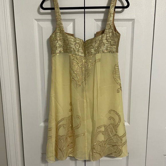 Vintage NICOLE MILLER Baby Doll Empire Waist Gold Silk Dress Size 6 - Picture 7 of 8